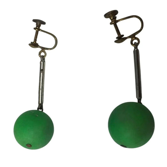 Women's Vintage Green and Silver Tone Screw Back Drop Earrings - A+ Stuff - Earrings - A+ Stuff