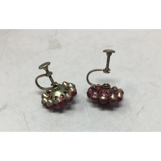 Women's Vintage Maroon Colored Flower Shaped Screw Back Earrings - A+ Stuff - Earrings - A+ Stuff