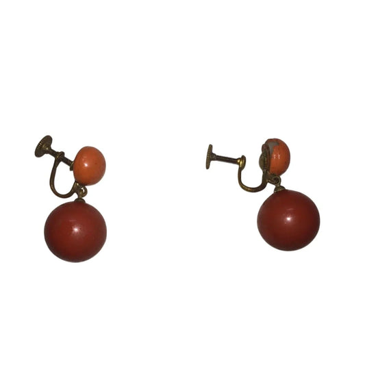 Women's Vintage Orange and Gold Tone Dangle Screw Back Earrings - A+ Stuff - Earrings - A+ Stuff