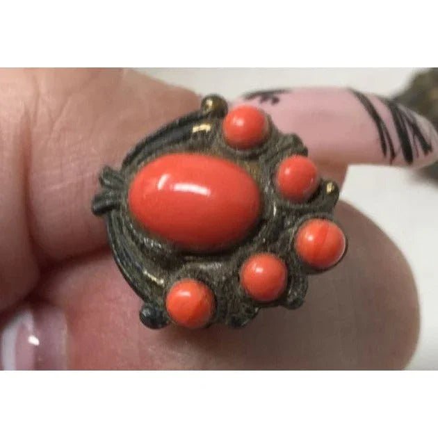 Women's Vintage Orange and Gold Tone Screw Back Earrings - A+ Stuff - Earrings - A+ Stuff