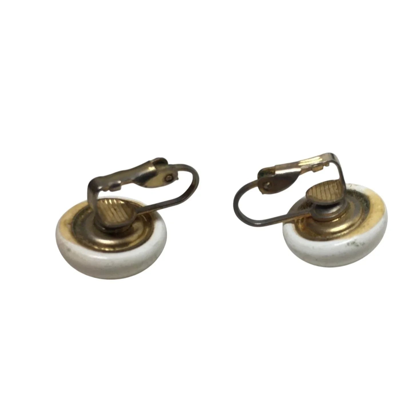 Women's Vintage Round Plastic White and Gold Tone clip on Earrings - A+ Stuff - Earrings - A+ Stuff