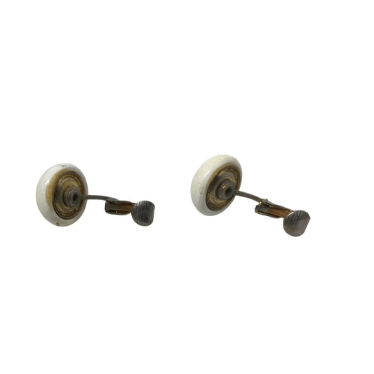 Women's Vintage Round Plastic White and Gold Tone clip on Earrings - A+ Stuff - Earrings - A+ Stuff