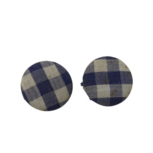 Women's White and Blue Gingham Gold Tone Clip On Earrings - A+ Stuff - Earrings - A+ Stuff