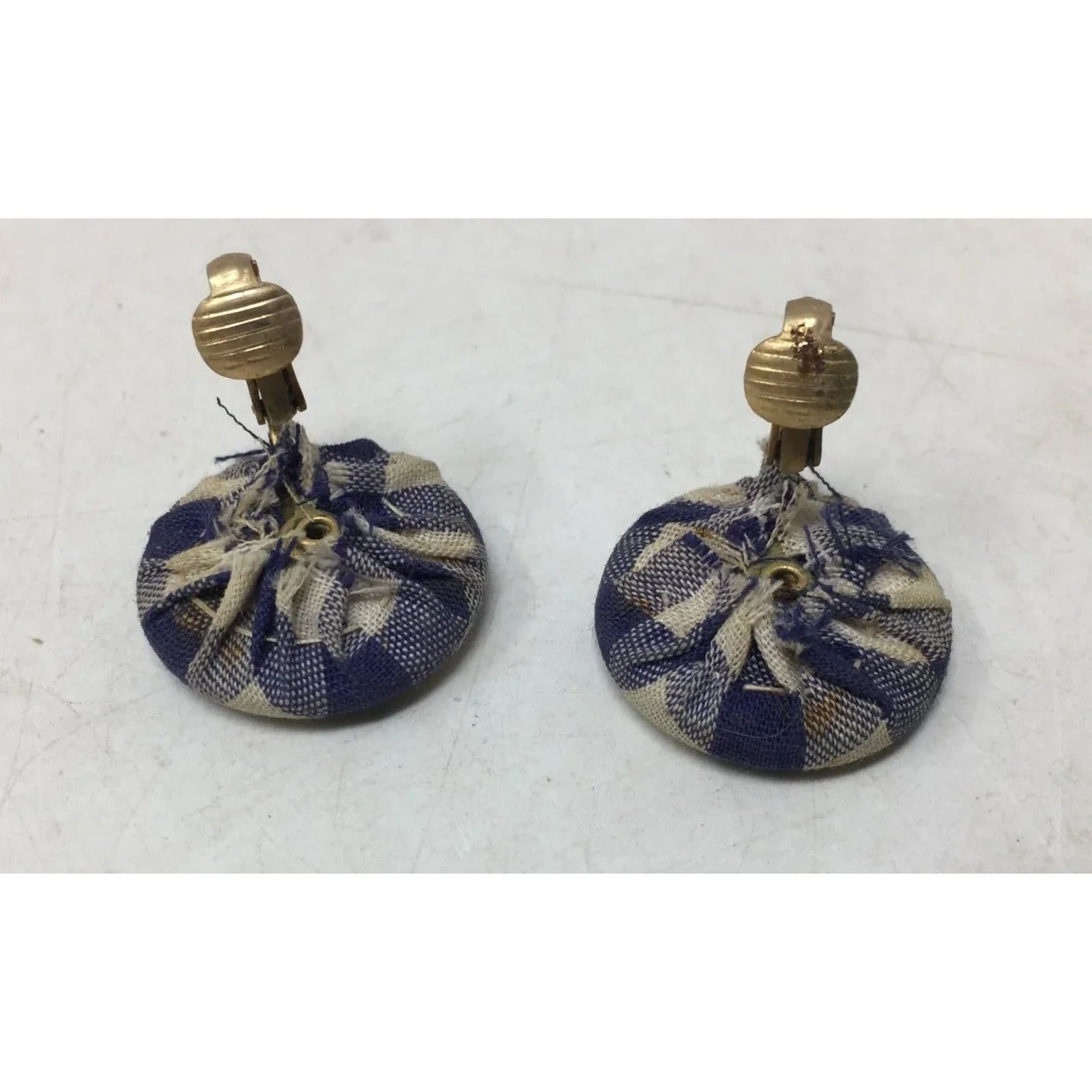 Women's White and Blue Gingham Gold Tone Clip On Earrings - A+ Stuff - Earrings - A+ Stuff
