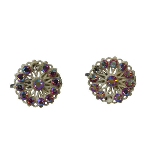 Women's White and Pink Rhinestone Clip On Earrings - A+ Stuff - Earrings - A+ Stuff