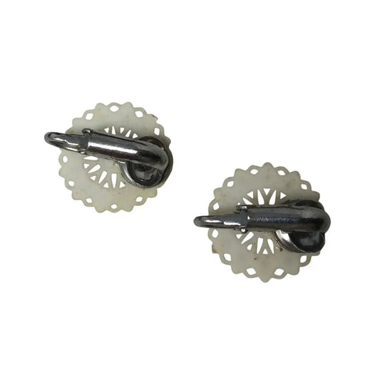 Women's White and Pink Rhinestone Clip On Earrings - A+ Stuff - Earrings - A+ Stuff