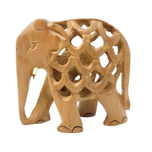 Wooden Hand Carved Elephant - with Baby in Lattice Work Stomach - Unbranded - A+ Stuff