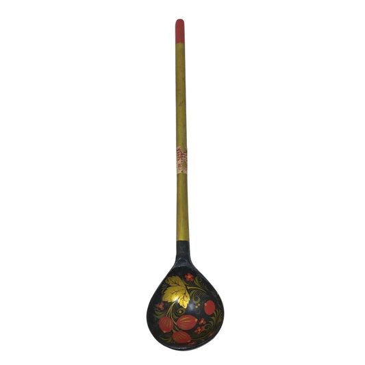Traditional Khokhloma Vintage Soviet Time Russian Folk Art Wood Large Spoon - A+ Stuff