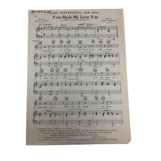 ''You Made Me Love You (I Didn't Want To Do It)'' Sheet Music - A+ Stuff - SHEET MUSIC - A+ Stuff