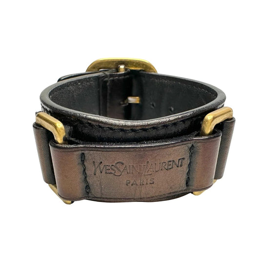 Yves Saint Laurent (YSL) Wide Leather Cuff Bracelet w Large Buckle - Yves Saint Laurent - Cuff Bracelet - A+ Stuff