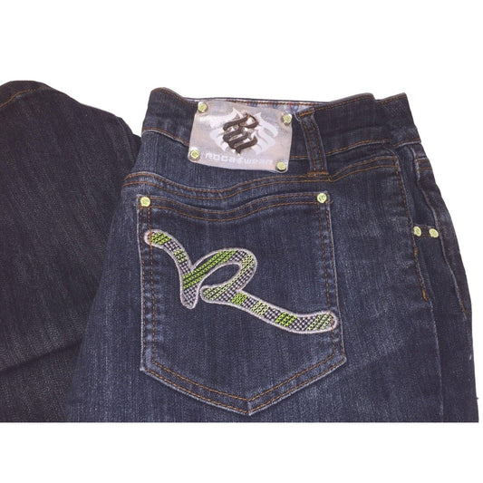 Vintage RocaWear Denim Jeans - Embroidered Pockets (Green / White threads) RocaWear A+ Stuff