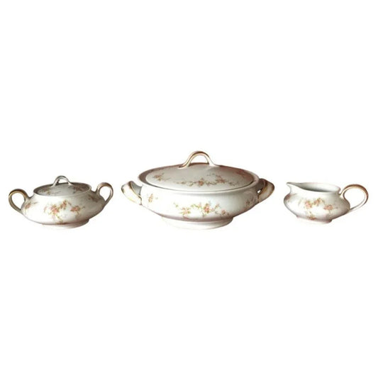Set of (5 Pieces) Theodore Haviland Limoges France - Fine China Cream, Sugar & Lidded Casserole Theodore Haviland Limoges France A+ Stuff