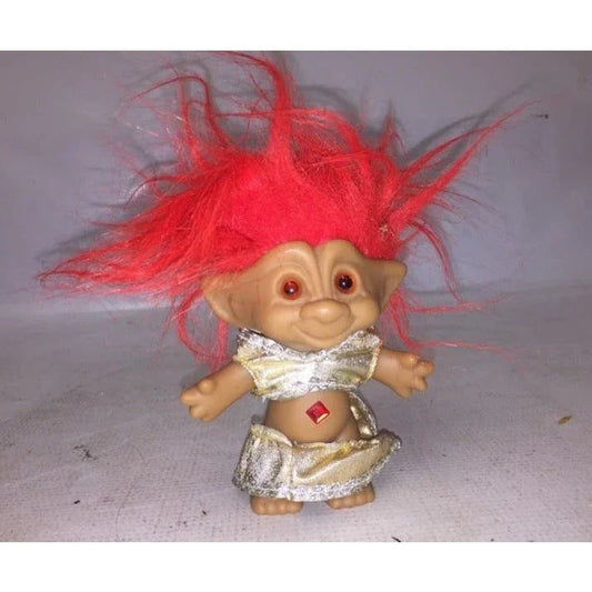 Disco Troll! Red haired troll - gem in belly - metallic looking crop top and skirt - Ace Noelty co - 5 in tall Ace Noelty co A+ Stuff Dolls
