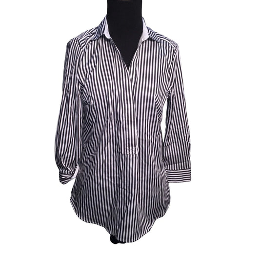H&M Womens oversize Striped button down blouse with white cuffs - Size 10 (stretchy) HM A+ Stuff