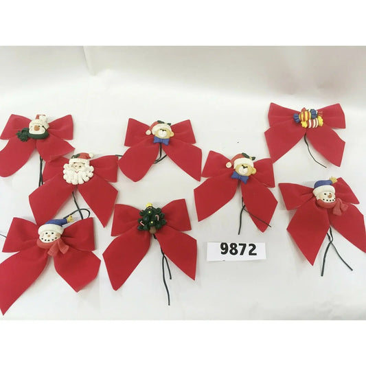 Set of 8 Vintage Christmas Bows Ornament Red w Holiday Decor A+ Stuff