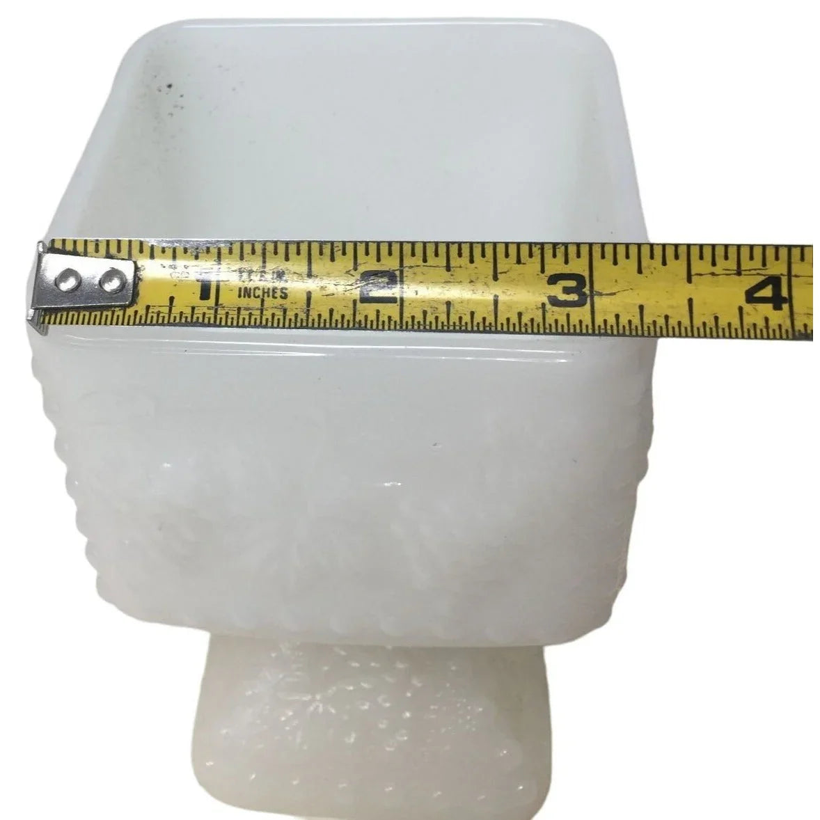 Pretty Milk Glass Cube Vase with Pedestal & Pretty Grape Pattern Design - Approx 3" square opening A+ Stuff A+ Stuff
