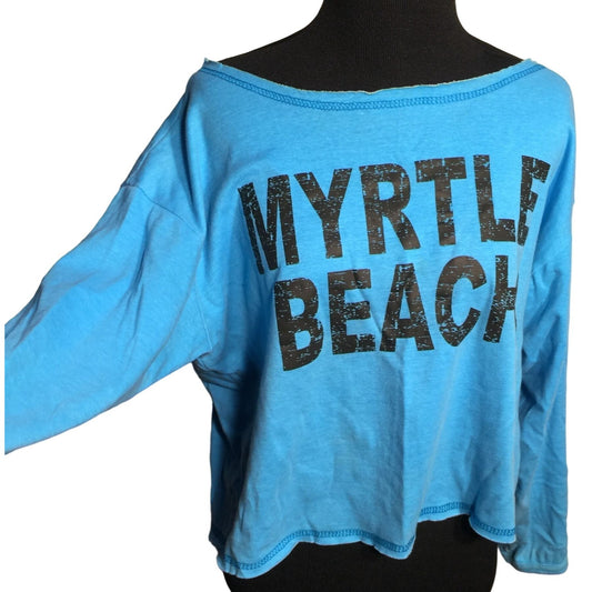 Vintage MYRTLE BEACH Blue Souvenir Shirt - Wide "cut out" collar