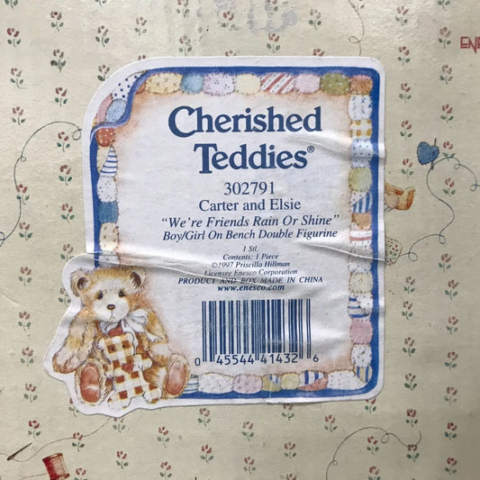 CHERISHED TEDDIES Carter and ELsie "We're Friends Rain or Shine" Couple on Beach 302791 Priscilla Hillman - Enesco A+ Stuff