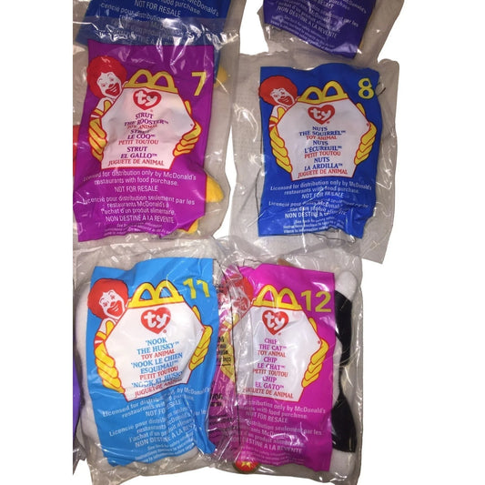 McDonalds Restaurant Kids Meal Toy Set (1-12) Ty Beanie Babies 1999 Promotion - New in Sealed Bags - Miniature beanie Babies FOLIO SOCIETY A+ Stuff