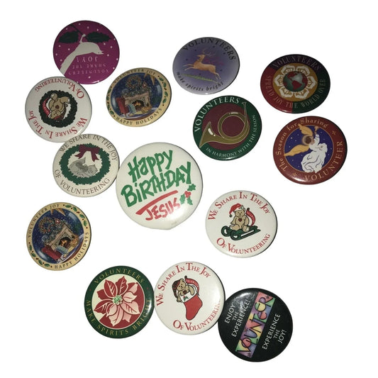 Vintage Christmas / Holidays Conversation / Button Pins Xmas Volunteering & Happy Birthday Jesus A+ Stuff A+ Stuff