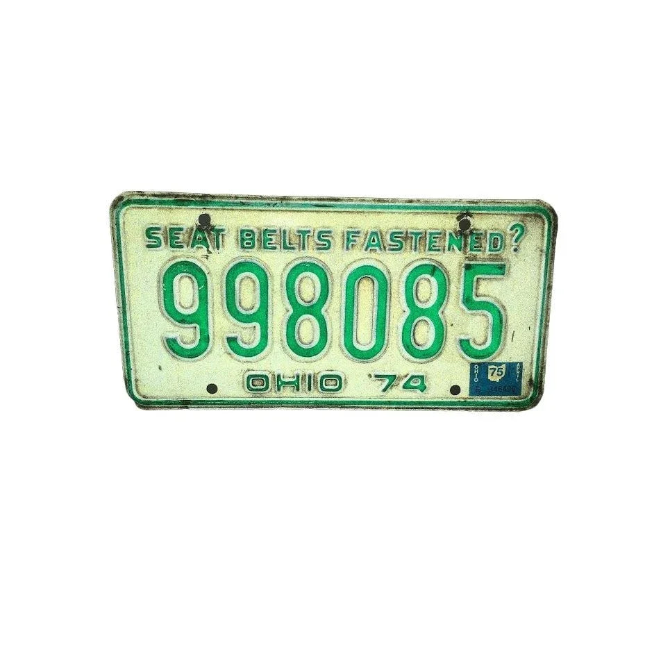 Seat Belts Fastened? Ohio '74 White and Green License Plate some wear but overall good (see photos) A+ Stuff A+ Stuff Vehicle License Plates