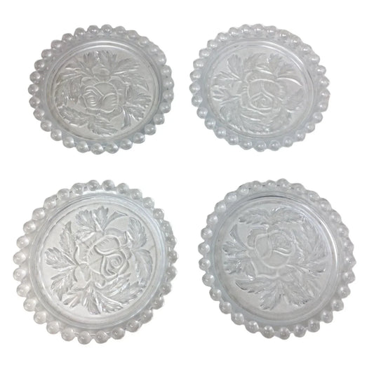 Forever Crystal Set of 4 Coasters in Original Box - Made in German Democratic Republic #326134 Rose and Foliage Pattern Forever Crystal A+ Stuff