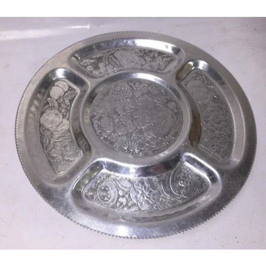 Silver serving tray that spins- many details etched in each segment - very nice piece A+ Stuff A+ Stuff Serving Trays
