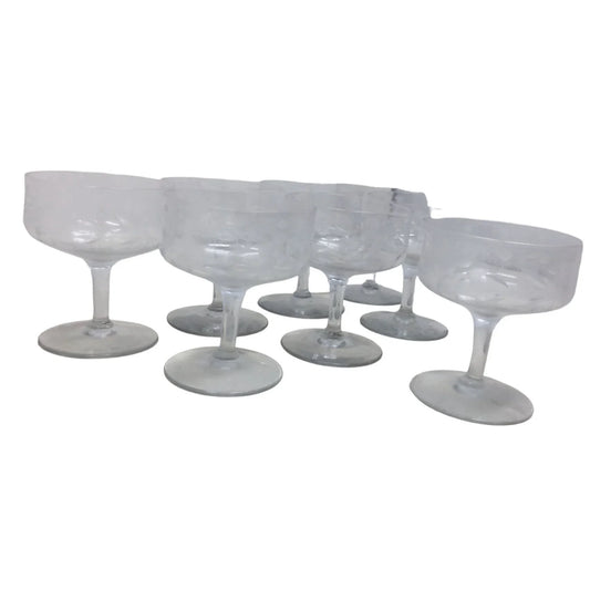 Crystal Dessert or cocktail Goglets Grape Foliage / Wheat Pattern 3.5" Tall Set of 8 A+ Stuff A+ Stuff