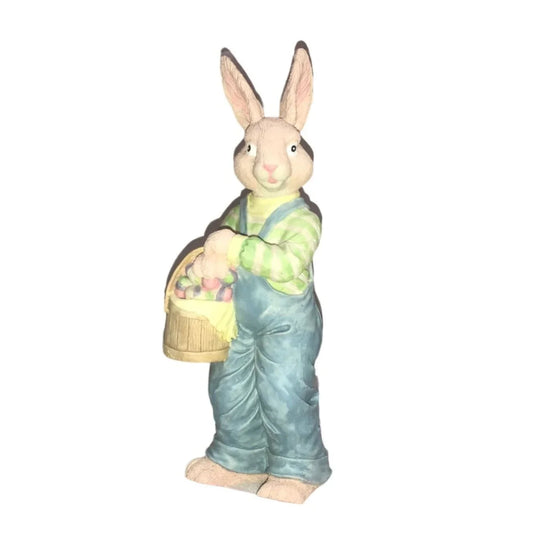 Easter decor - Brown Rabbit Holding Bucket of Easter Eggs (Wearing overalls) - Holiday Decor Sorrento Collection A+ Stuff