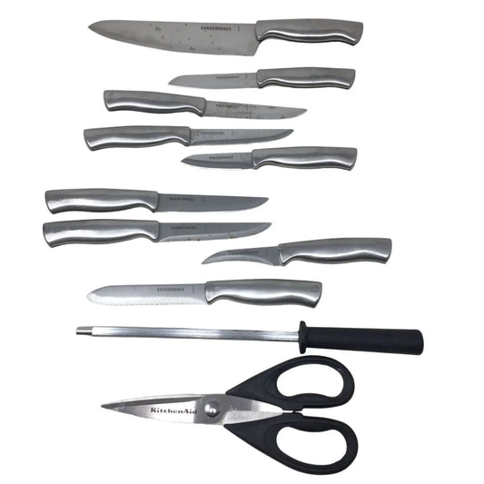 Farberware 12 piece Knife Set - Black Knife Block with Sharpenter, Scissors and 9 Knives Farberware A+ Stuff