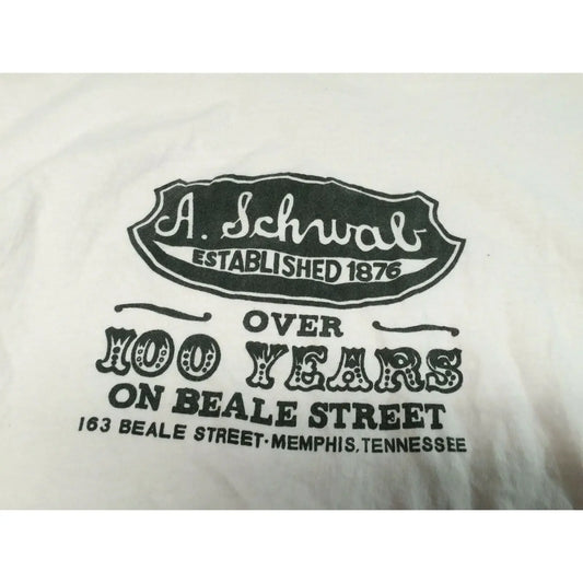 White t-shirt with black vintage-style text celebrating Beale Street Memphis landmark.
