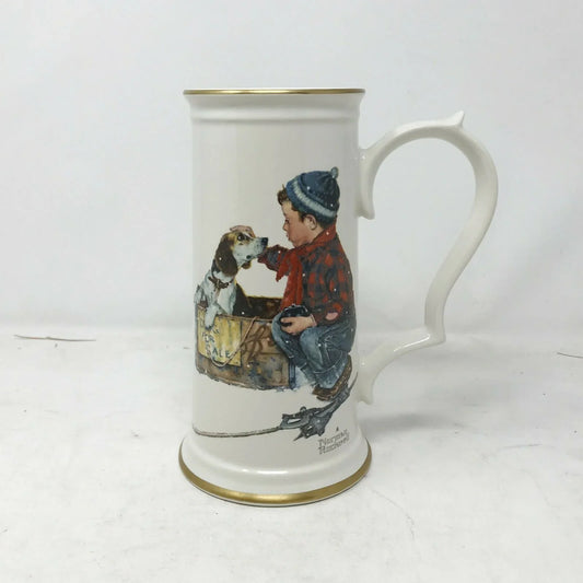 Norman Rockwell, Gorham Limited, "A Boy Meets His Dog" Stein. #2180 of 9,800. Norman Rockwell A+ Stuff Mugs