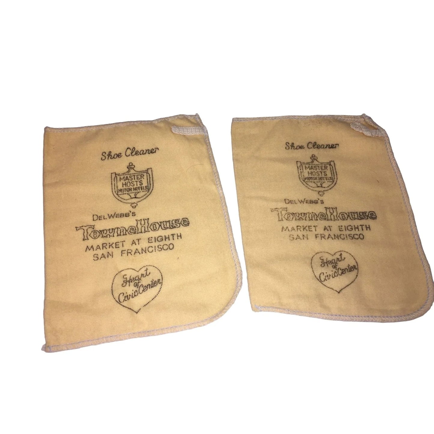 Vintage Souvenir - Del Webb's Townhouse (San Francisco) Shoe Shine Cloths / Mitts - Travel Souvenir Memorabilia A+ Stuff A+ Stuff