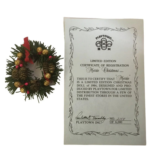 Merrie Christmas Playtown Inc Limited Edition Porcelain Doll with COA, Stand & Wreath Playtown Inc. A+ Stuff