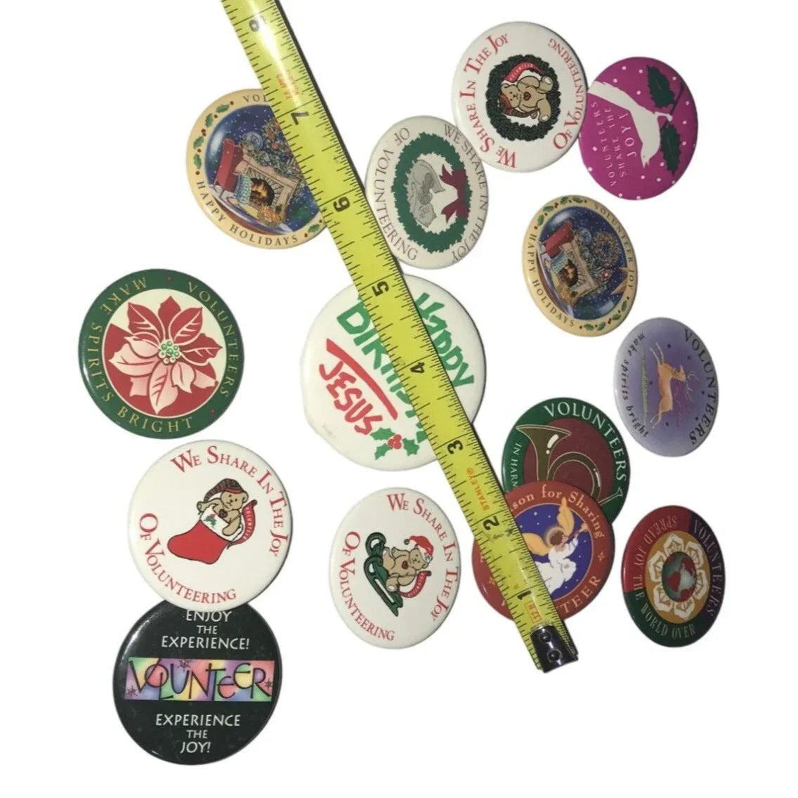 Vintage Christmas / Holidays Conversation / Button Pins Xmas Volunteering & Happy Birthday Jesus A+ Stuff A+ Stuff