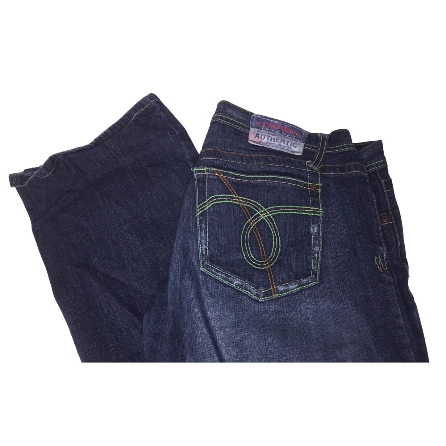 Vintage Z Cavarricci Jeans - Womens size 9 Green Swirl Embroidered Pockets Lime Green and tan threads Z Cavarricci A+ Stuff