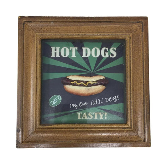 Hot Dogs Tasty! Try Our Chili Dogs! 25 C Framed Vintage advertising Art 6.75" Tall Hot Dogs A+ Stuff