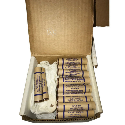 Box of 48 Vintage Model Rocket Engines Dot Class C 1/2 A3-3m - Local Pickup or Ground Shipping Only A+ Stuff A+ Stuff