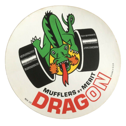 Mufflers by Merit Dragon, Merit Mufflers - vintage auto decals, stickers 5"