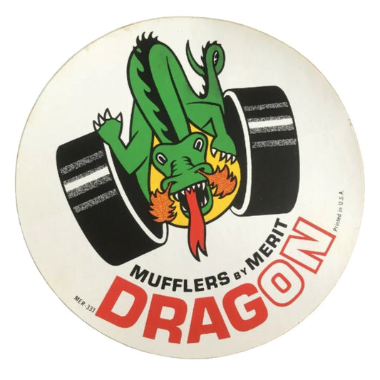 Mufflers by Merit Dragon, Merit Mufflers - vintage auto decals, stickers 5" A+ Stuff A+ Stuff Vehicle Decals
