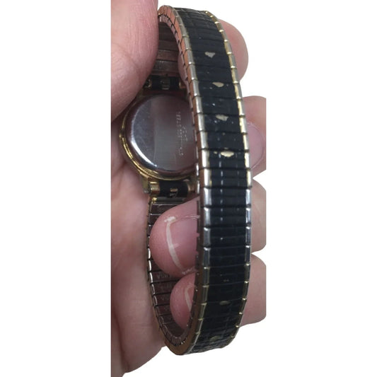 Brichot 17 Jewels Watch - Black and Gold band with rhinestones around face - Brichot 17 jewels A+ Stuff