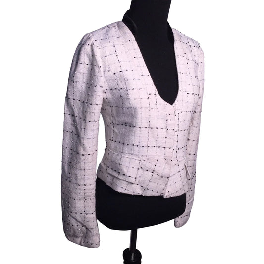 Heroine White Jacket with black and gray light dot / line pattern hidden front closures - Business wear Heroine A+ Stuff