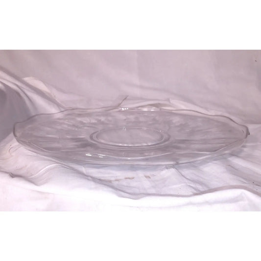 PARTY Serving TRAY Glass / Etched Glass / Crystal Nice Floral Pattern - 14" Diameter Unbranded