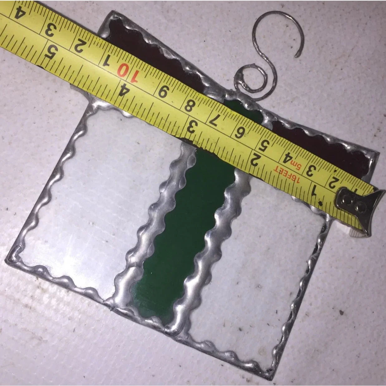 Pretty Textured Stained Glass Christmas Present Ornament or Sun catcher - Clear texture with Green and Red 'Ribbons' A+ Stuff A+ Stuff
