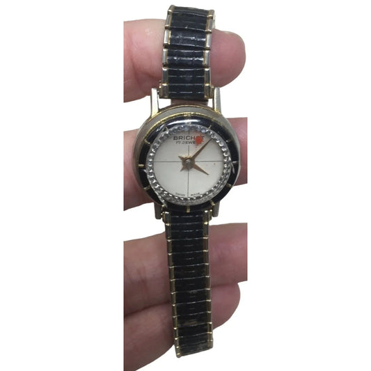 Brichot 17 Jewels Watch - Black and Gold band with rhinestones around face - Brichot 17 jewels A+ Stuff