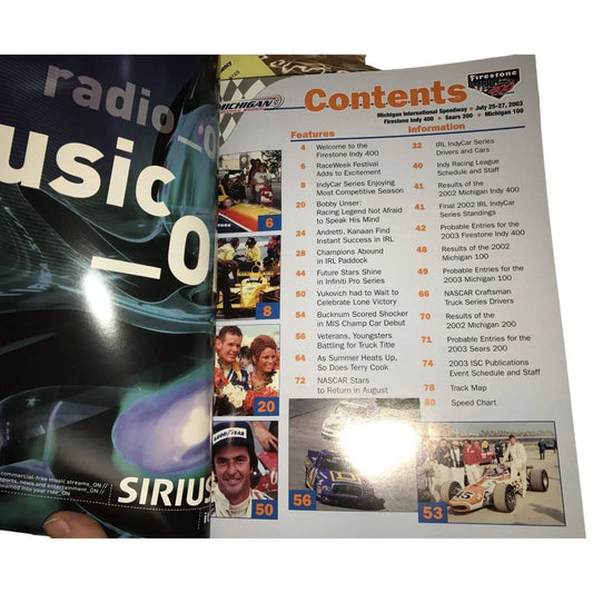 Firestone Indy 400 Race Program - Michigan Speedway 2003 - Sports Event Memorabilia Michigan Speedway A+ Stuff