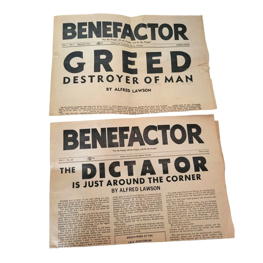 The BENEFACTOR Alfred Lawson Vol 1 No. 20 and Vol 1 No. 9 Religious Publication Alfred Lawson A+ Stuff Newspapers