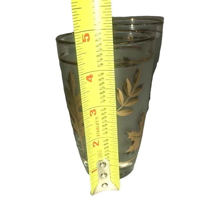 Set of 4 Frosted glass Glasses with GOLD FOIL Leaf Art Imprints and Accents - Each approx. 5" Tall A+ Stuff A+ Stuff Glass