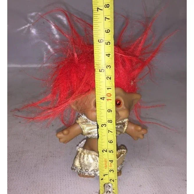 Disco Troll! Red haired troll - gem in belly - metallic looking crop top and skirt - Ace Noelty co - 5 in tall Ace Noelty co A+ Stuff Dolls