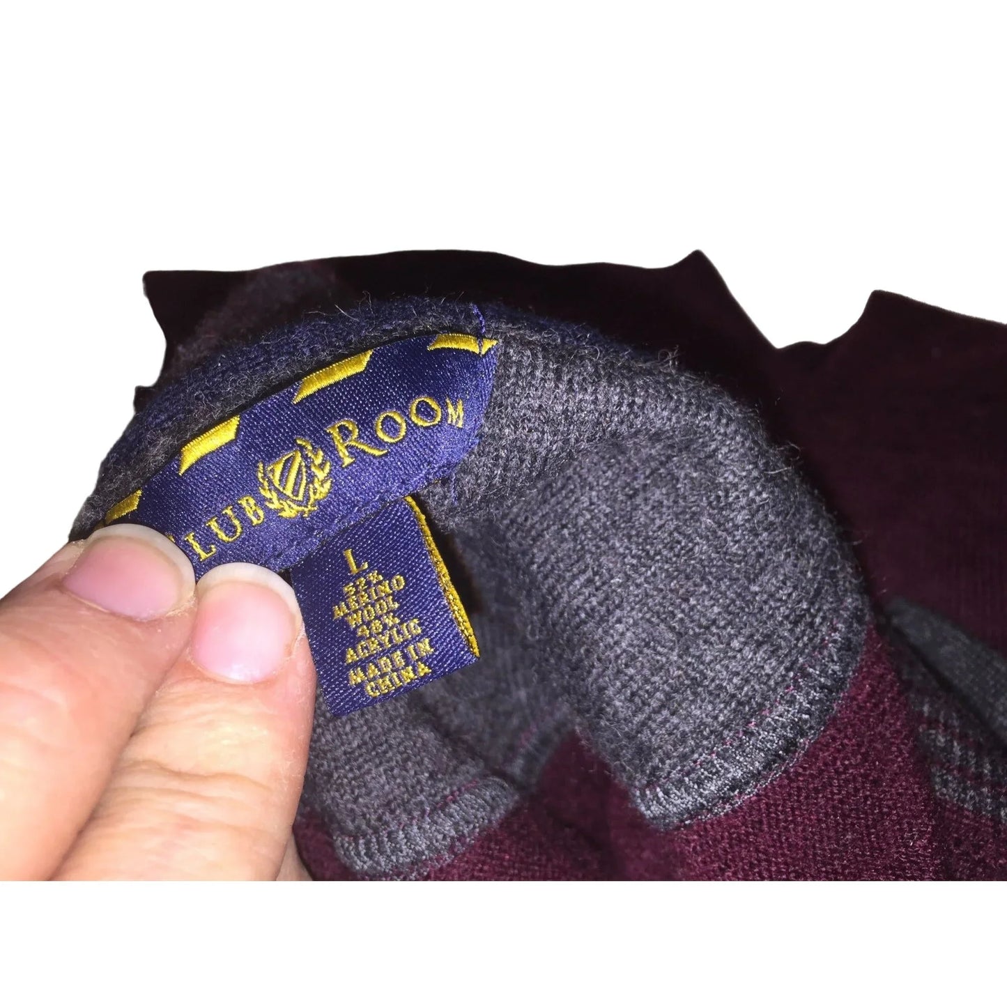 Club Room Men's Large Quarter Zip Maroon Sweater with Gray Collar Club Room A+ Stuff